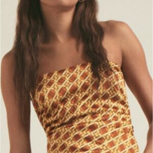 Favorite Daughter Brown and Gold Strapless Blouse